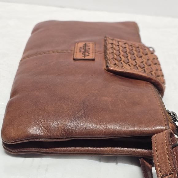 Vilenca Holland Genuine Cognac Brown Leather Crossbody Bay Purse Boho Chic - Picture 6 of 14